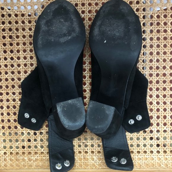 Steve Madden Black Suede 'Nonstp' Block Heels (Peep Toe and Cutout) - Picture 6 of 11